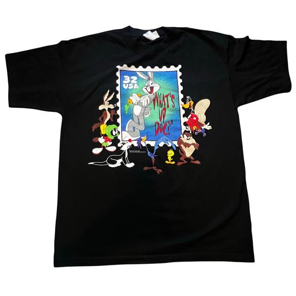 Vintage 90s Looney Tunes Stamp Collection Bugs Bunny  T-shirt in postage box L/X - Picture 1 of 11